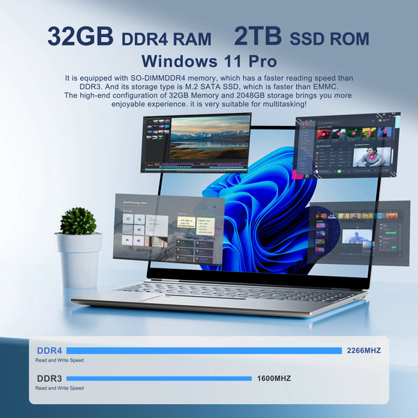 Ordinateur portable Windows 11 Pro Office Gaming, Intel N95, écran 4K HD 120Hz, 32 Go + 2 To, déverrouillage par empreinte digitale, PC, 16 en effet, nouveau.